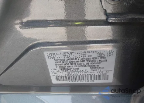 2020 Nissan Sentra Sr Xtronic Cvt z USA, uszkodzony, nr VIN 3N1AB8DV0LY251438